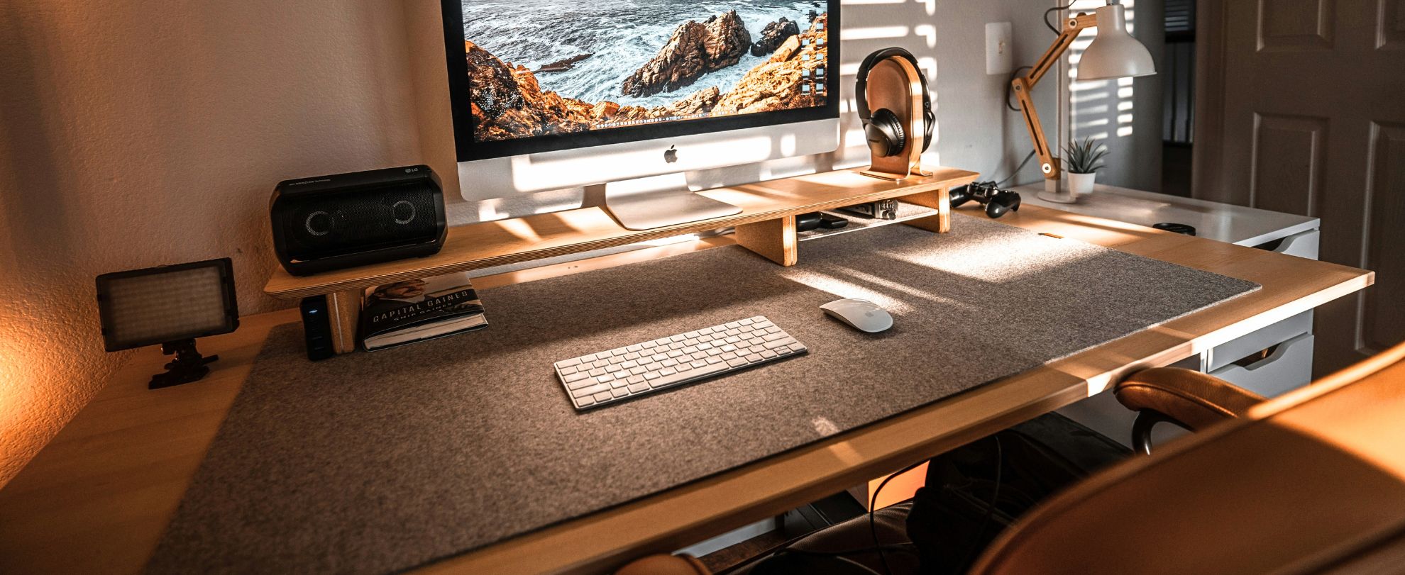 SootheForLife homepage hero banner showing elegant desk mat and cozy office setup