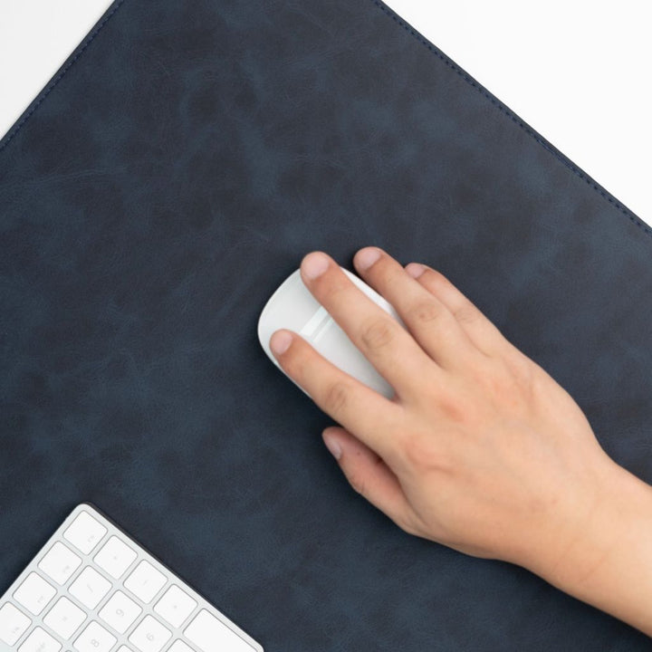 SootheForLife crazy horse style desk mat with blue and dark green stripes for creative workspace