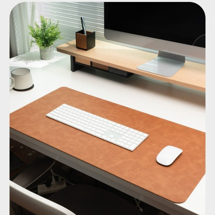 SootheForLife crazy horse style brown desk mat edge stitching closeup for premium handmade detail