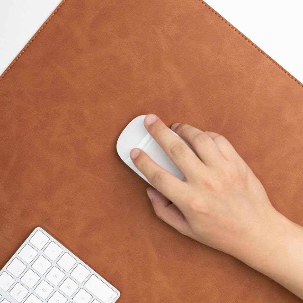 SootheForLife crazy horse style brown desk mat hero shot for aesthetic workspace