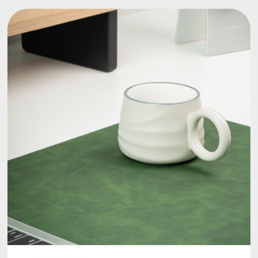 SootheForLife crazy horse style dark green desk mat with heat insulating mug for cozy workspace users