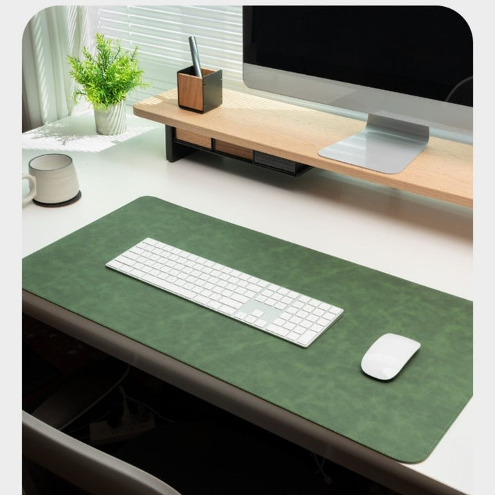 SootheForLife crazy horse style dark green desk mat hero image for elegant workspace design
