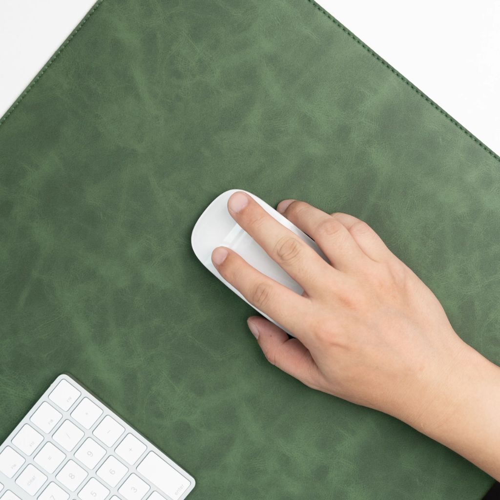 SootheForLife crazy horse style dark green desk mat alternate mouse use view for product detail