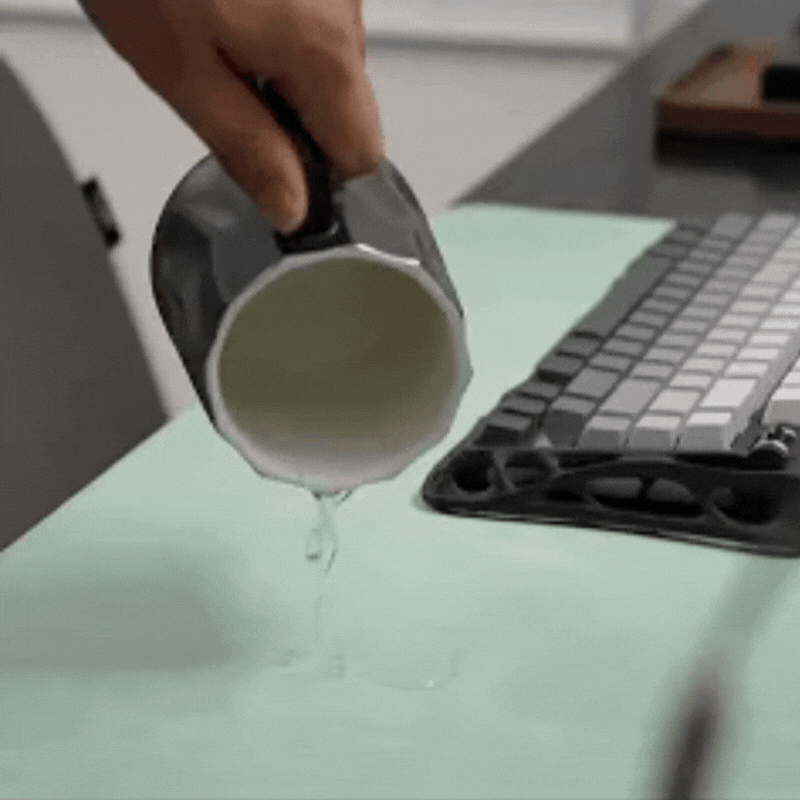 SootheForLife crazy horse style desk mat spill resistant demo for waterproof surface showcase