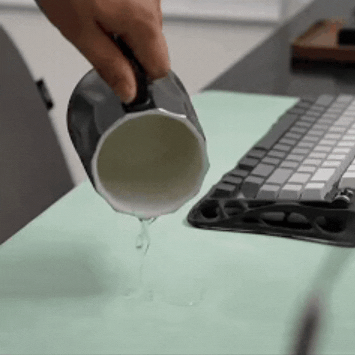 SootheForLife crazy horse style desk mat spill resistant demo for waterproof surface showcase