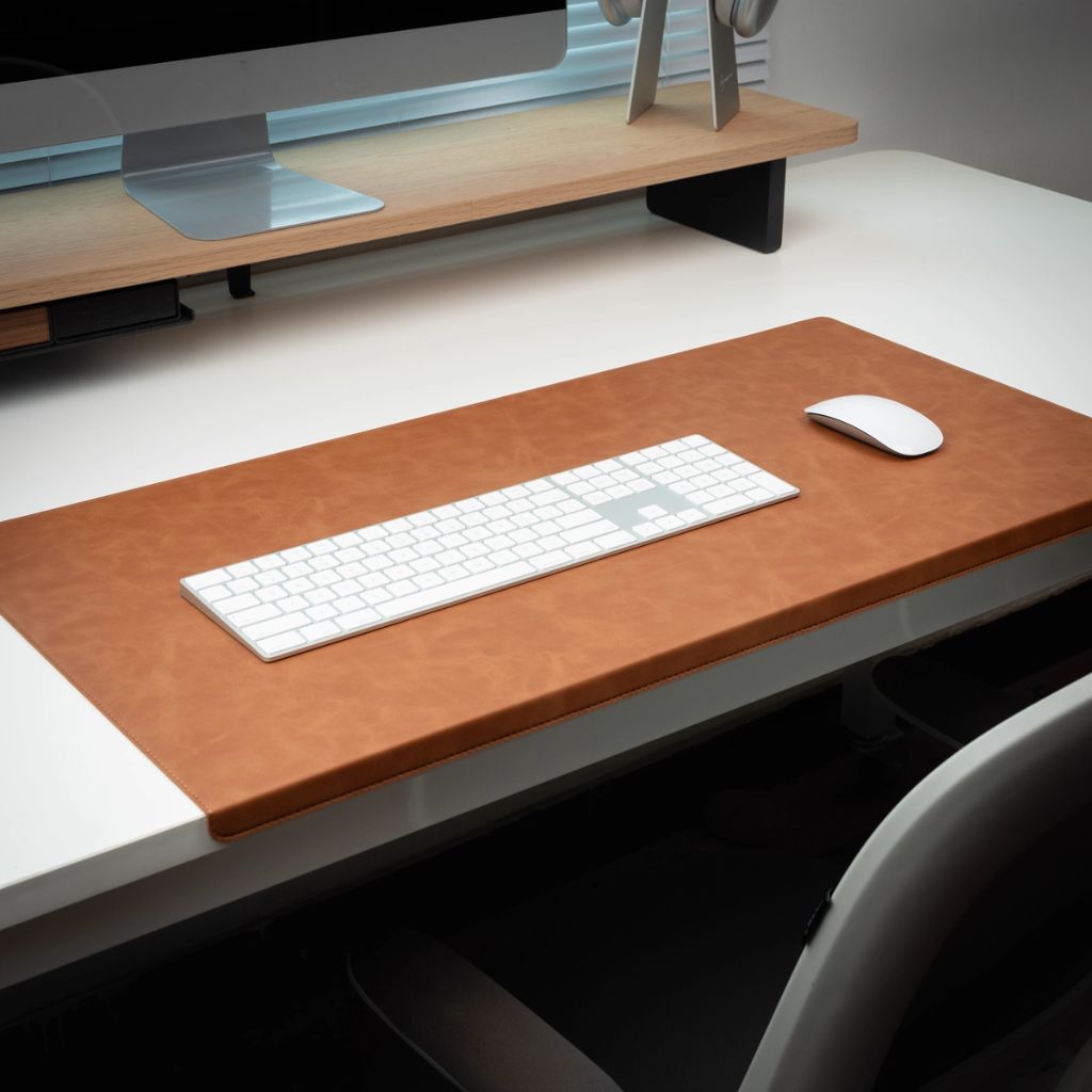 SootheForLife crazy horse style brown desk mat hero image for classic office setup