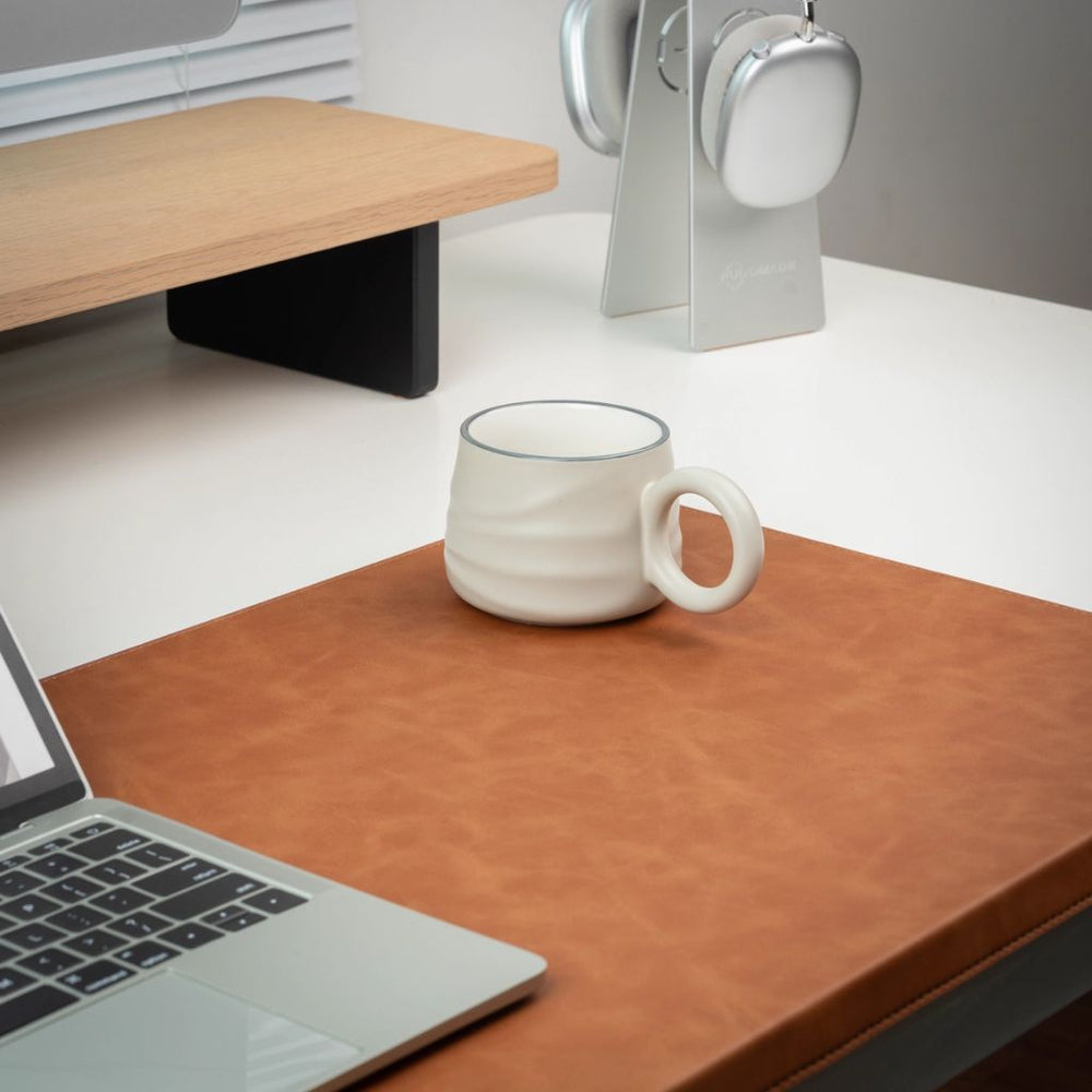 SootheForLife crazy horse style brown desk mat with mug scene for cozy home office