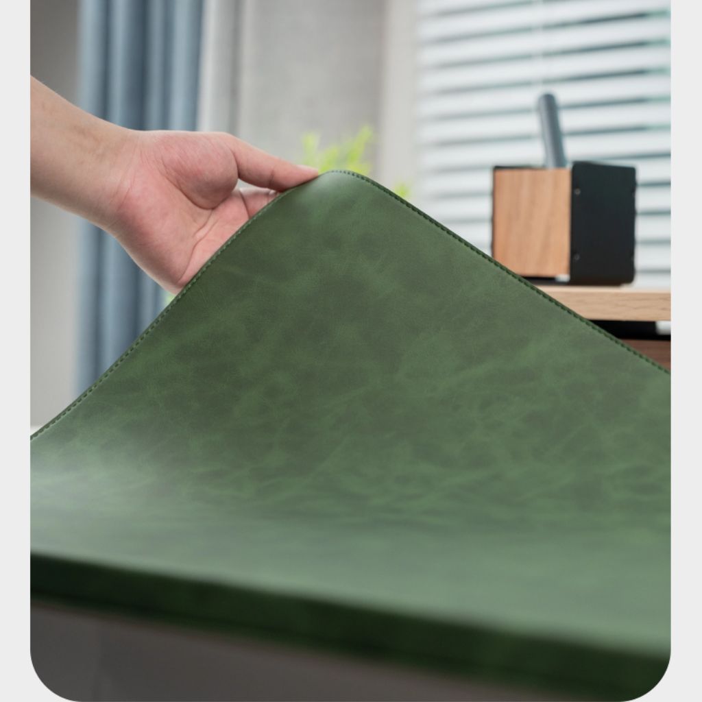 SootheForLife crazy horse style dark green desk mat lift corner detail for product showcase