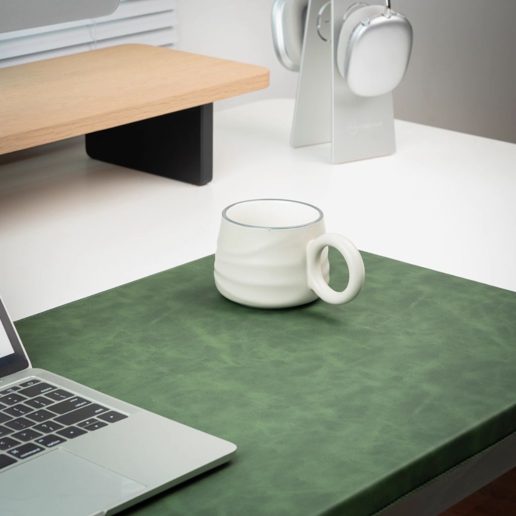 SootheForLife crazy horse style dark green desk mat with mug scene for cozy home office