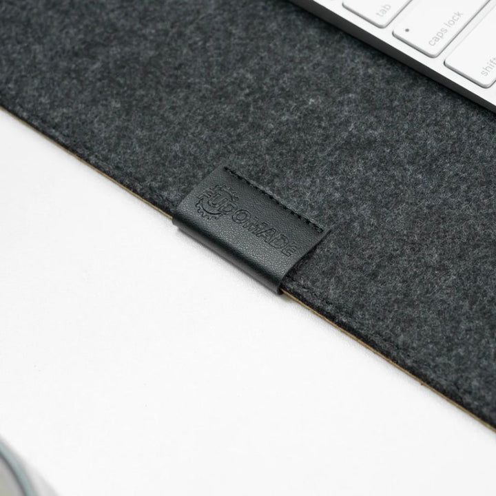 SootheForLife desk mat strap and edge detail closeup showing fine stitching craftsmanship
