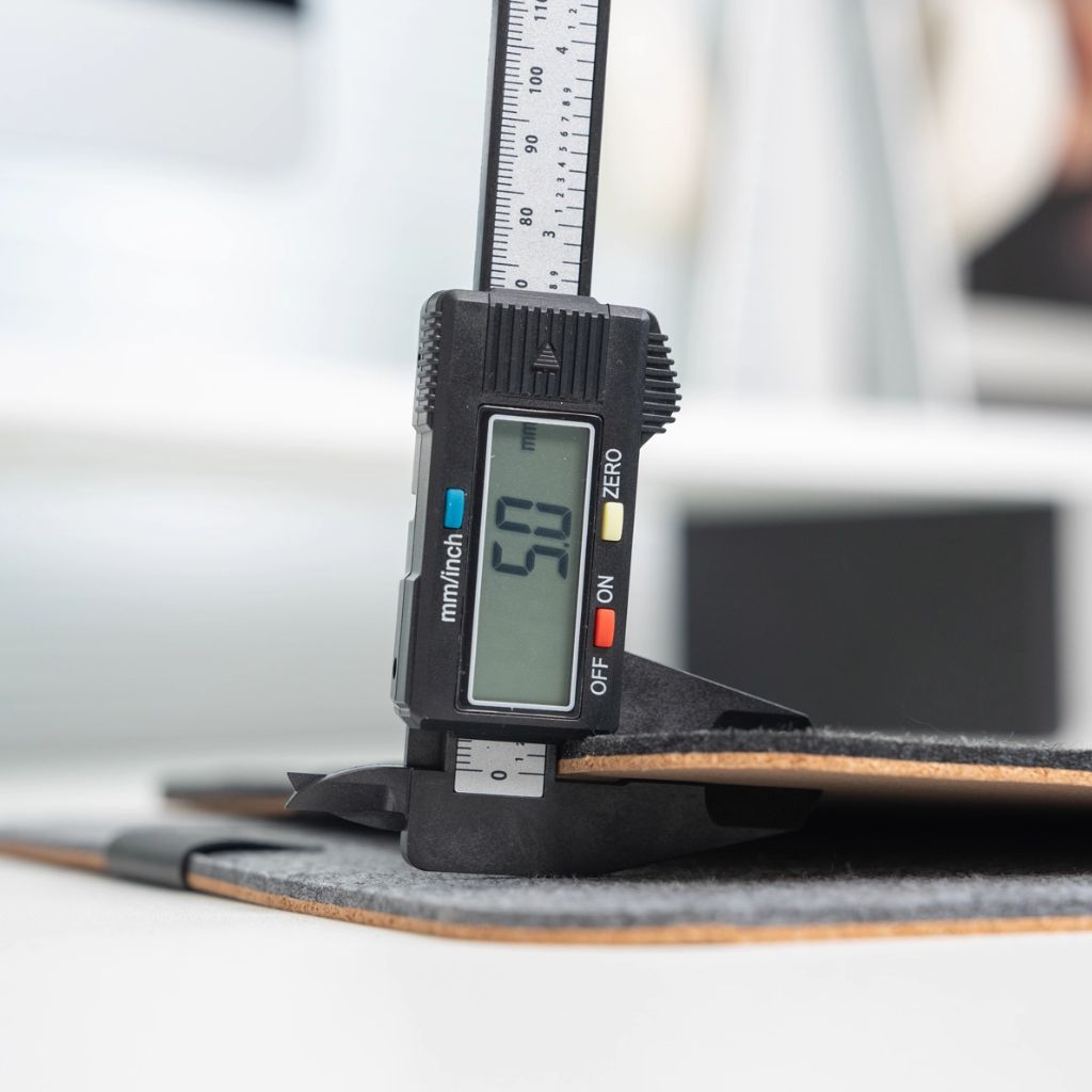 SootheForLife felt desk mat thickness 5mm caliper closeup for material detail