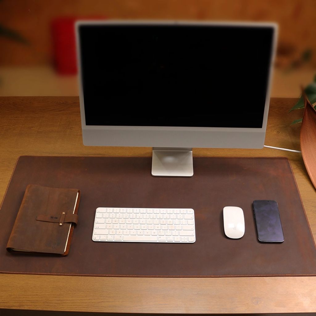 SootheForLife brown leather desk mat hero desk setup for modern workspace users
