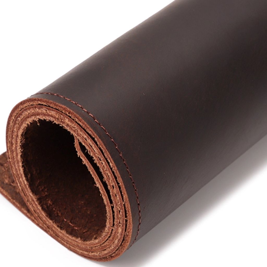 SootheForLife brown leather desk mat rolled closeup for product texture showcase