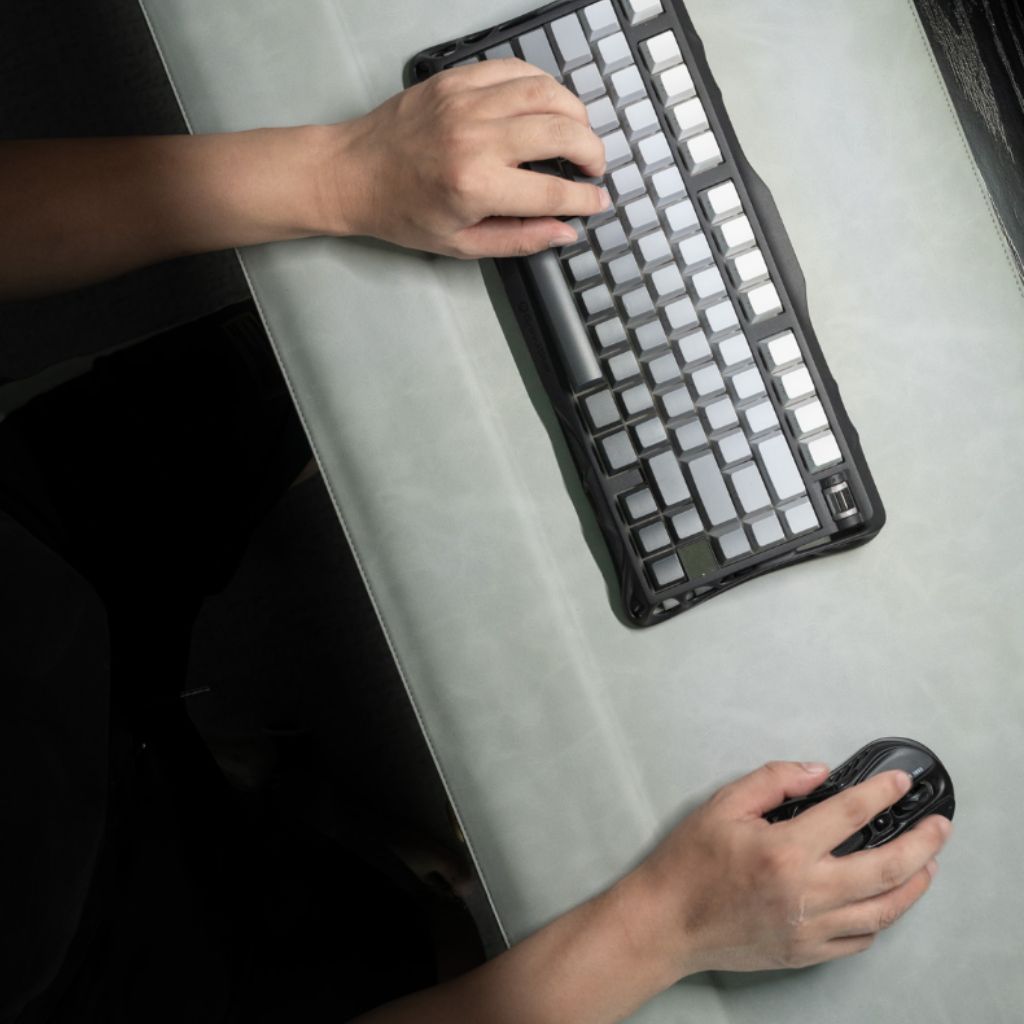 SootheForLife magnetic wrist rest desk mat light grey keyboard setup for clean workspace