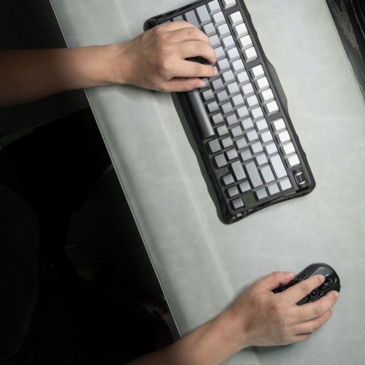 SootheForLife magnetic wrist rest desk mat light grey keyboard setup for clean workspace
