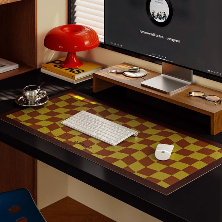 SootheForLife grid black-gold desk mat for elegant workspace users