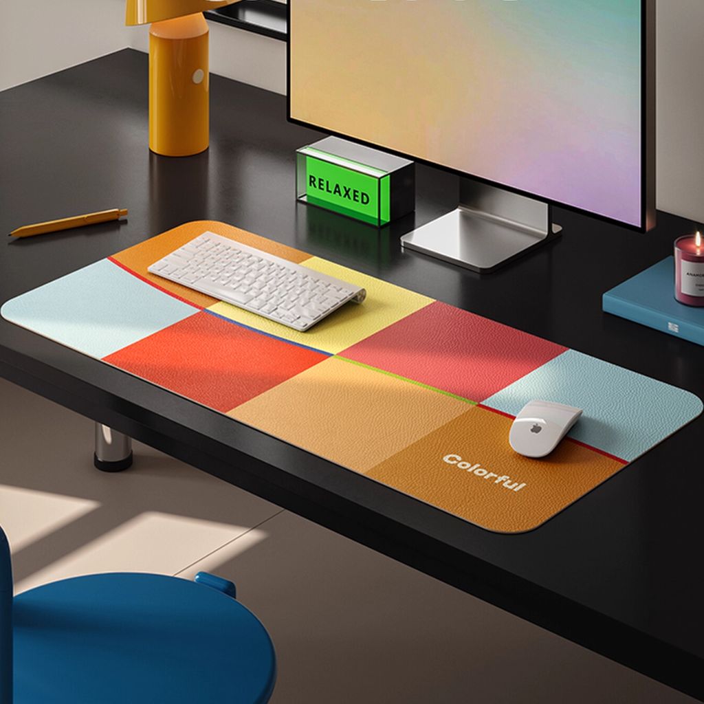 SootheForLife mosaic orange-blue desk mat for creative workspace users