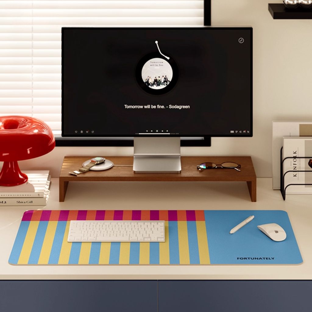 SootheForLife striped blue-yellow desk mat for remote work users