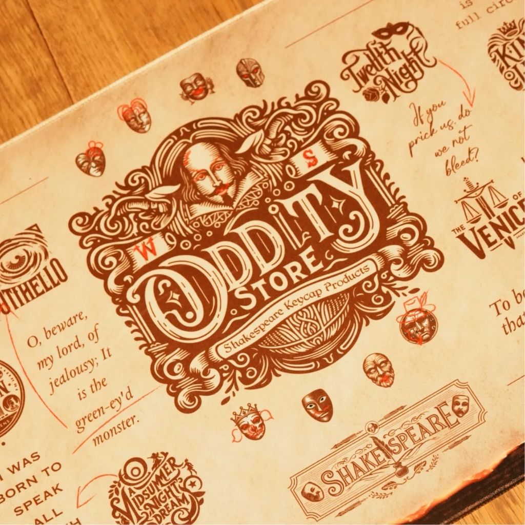 SootheForLife Shakespeare manuscript desk mat ornate logo closeup for classic design lovers