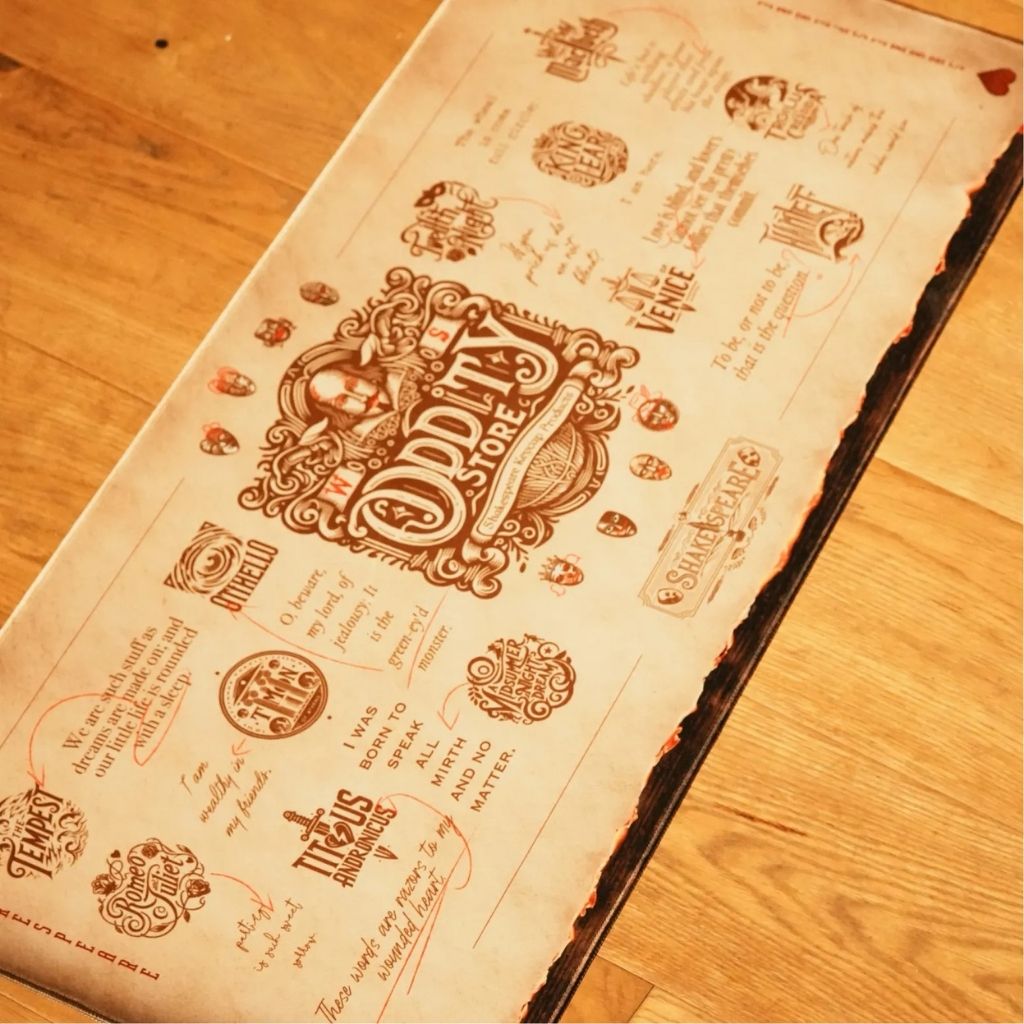 SootheForLife Shakespeare manuscript desk mat parchment hero image for elegant desk setups