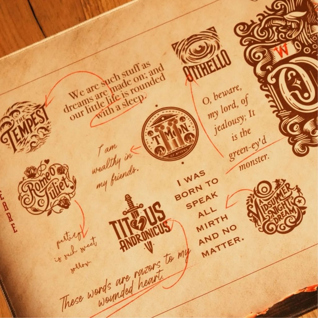 SootheForLife Shakespeare manuscript desk mat print layout closeup for typography lovers