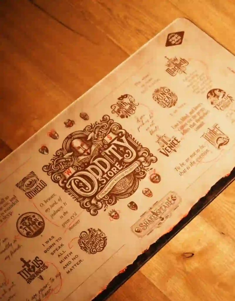 SootheForLife Shakespeare manuscript desk mat roll edge view for product display